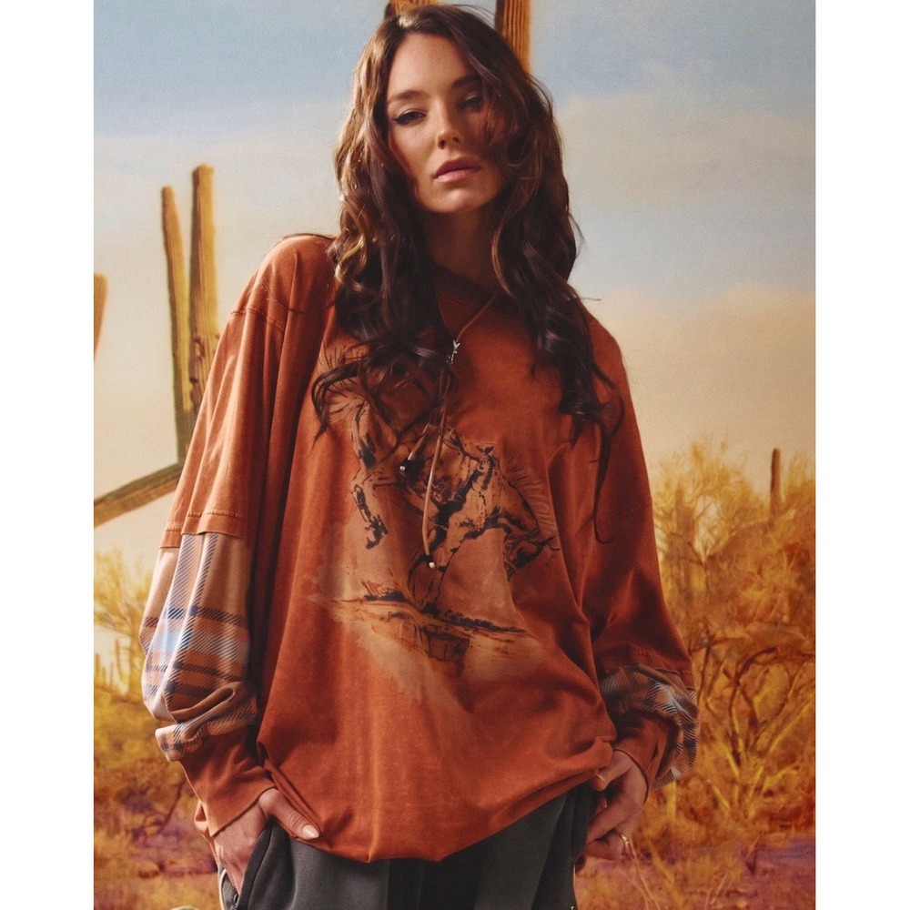 NWT Sabbi Rodeo Romeo Long Sleeve Layer Western Shirt XL Horses Distressed
